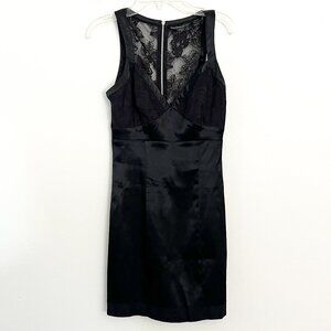 guess  // black satin v neck lace detail mini dress 1 XS
